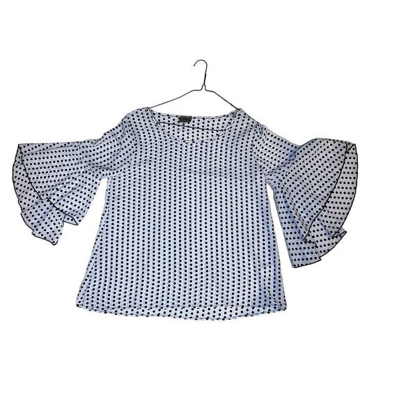 Forever Grace Blouse Top Women's Medium White Black Polka Dot Polyester Stretch - Picture 3 of 5